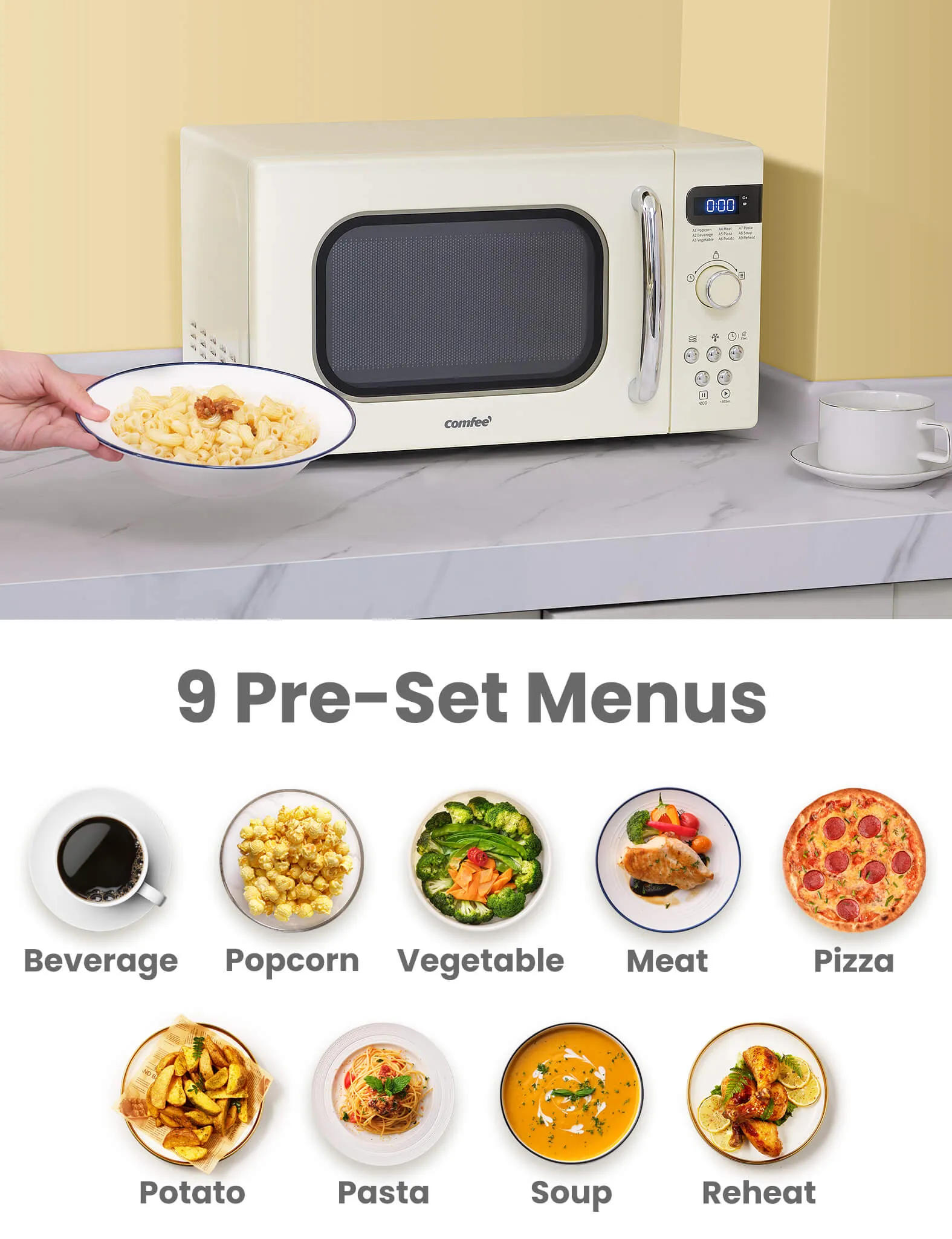 0.7 Cu.ft Retro Microwave Oven - Cream