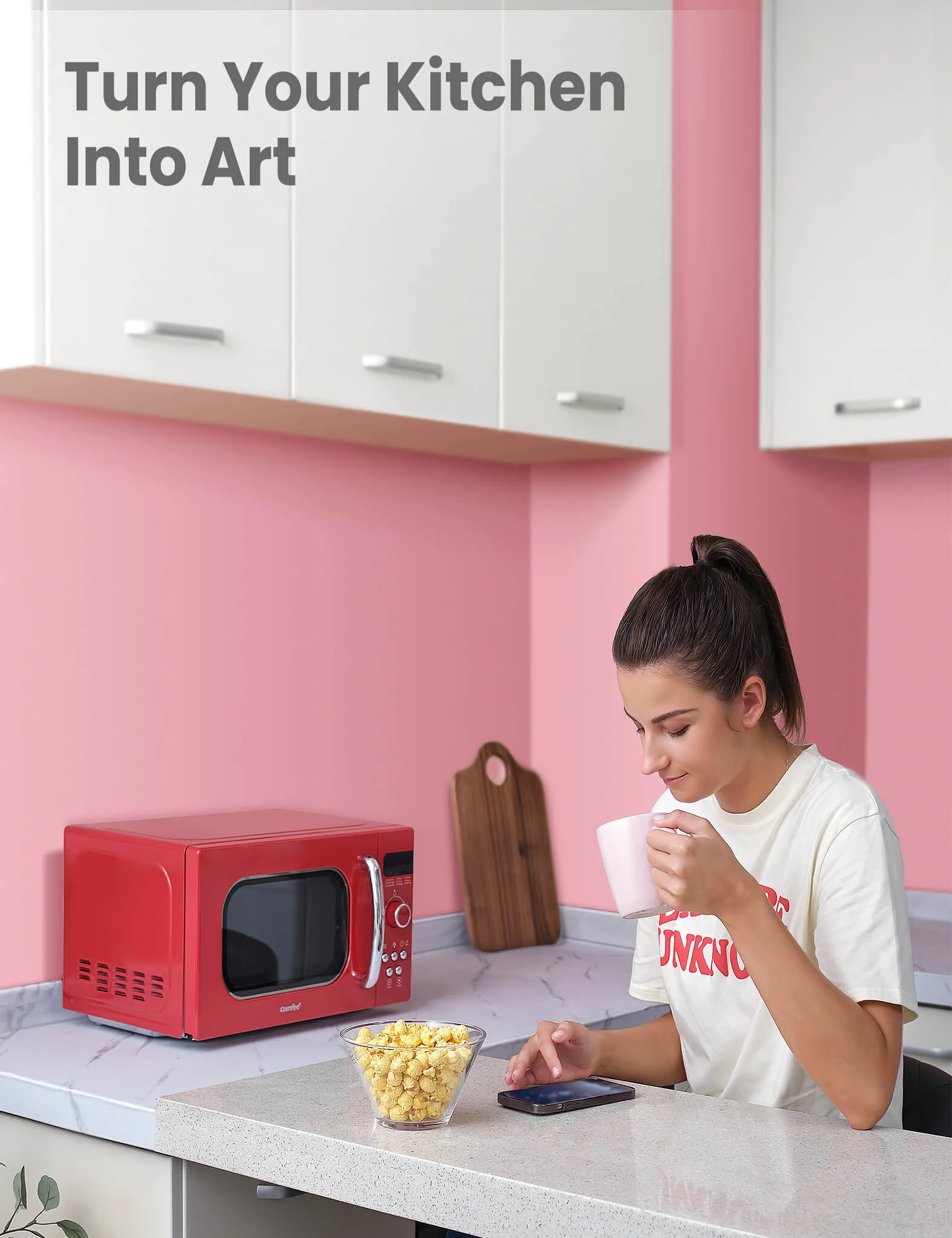 0.7 Cu.ft Retro Microwave Oven - Red