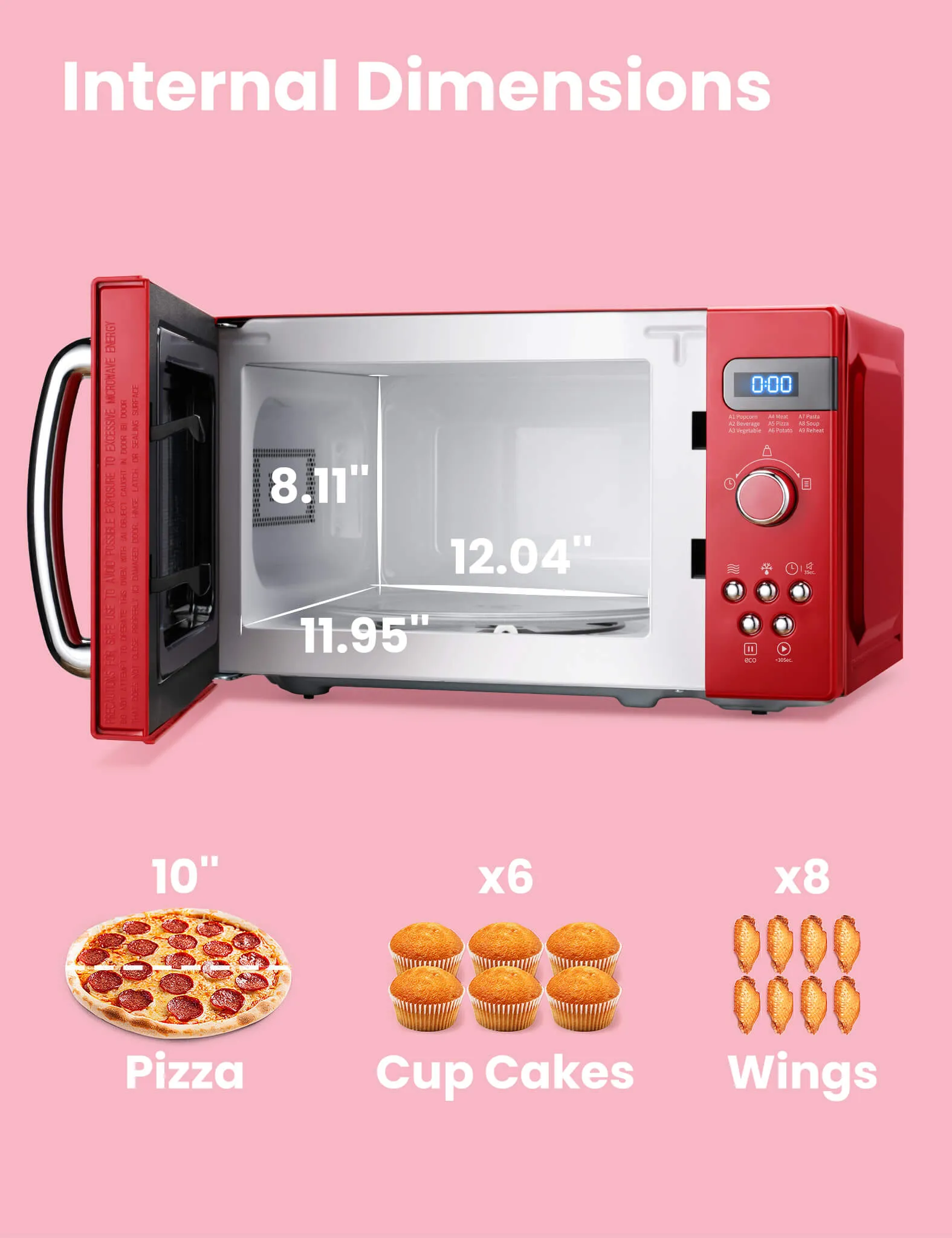 0.7 Cu.ft Retro Microwave Oven - Red