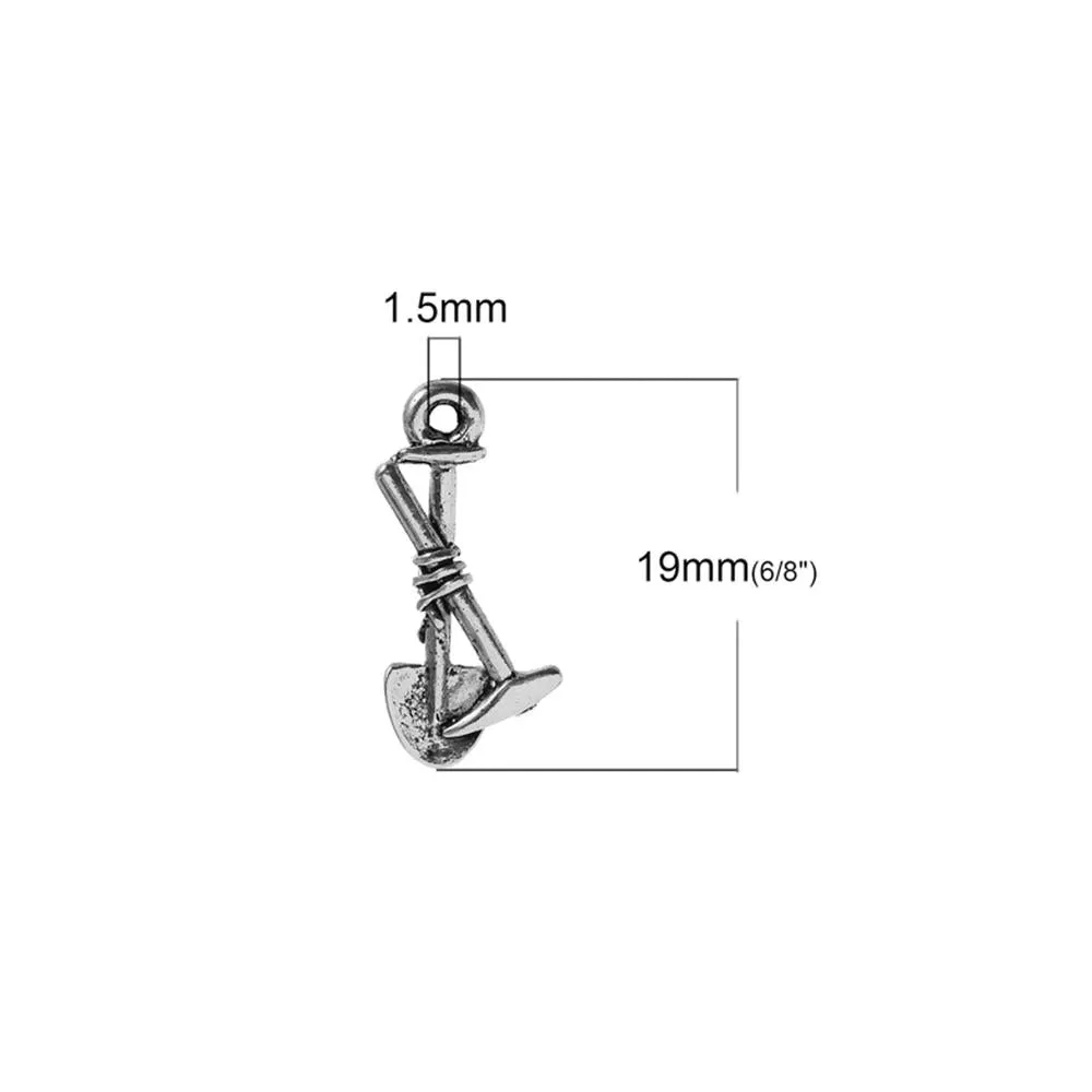 10 Pcs Tibetan Silver MINING PICK AND SHOVEL 19mm x 9mm Charms Pendants, Lead & Nickel Free Metal Charms Pendants Beads