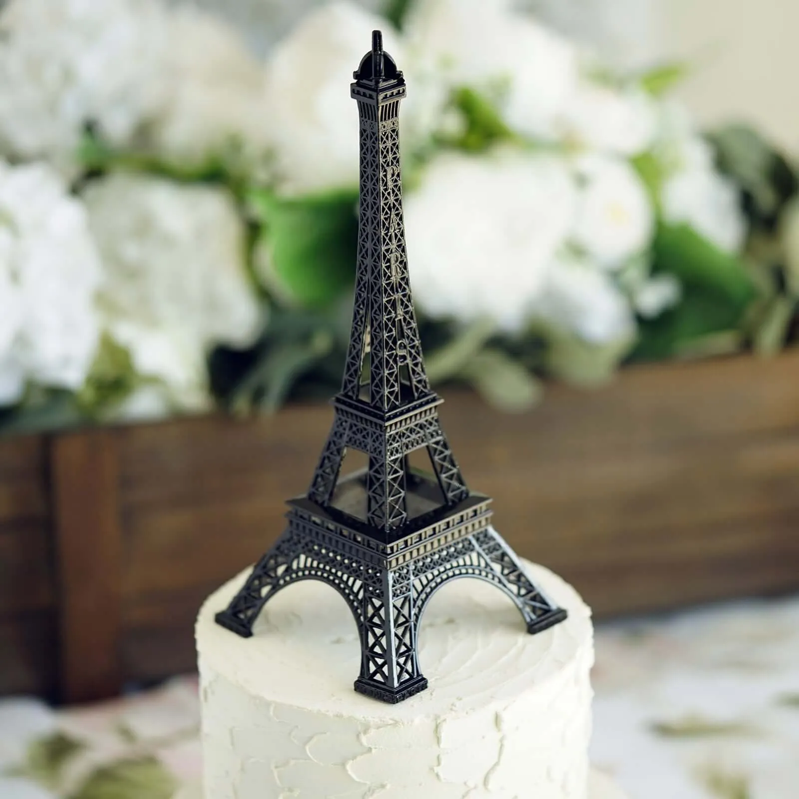 10" Black Metal Eiffel Tower Table Centerpiece, Decorative Cake Topper