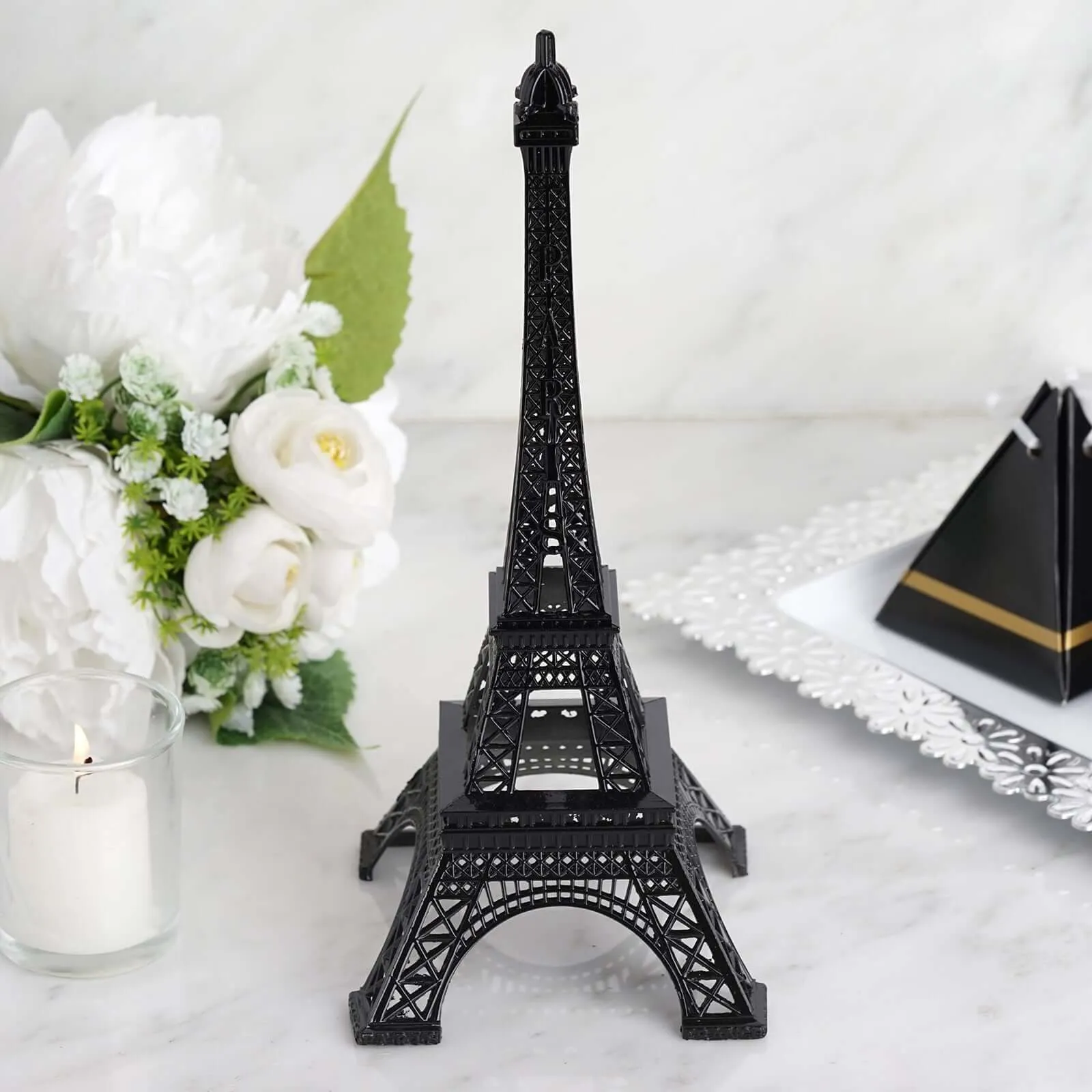 10" Black Metal Eiffel Tower Table Centerpiece, Decorative Cake Topper