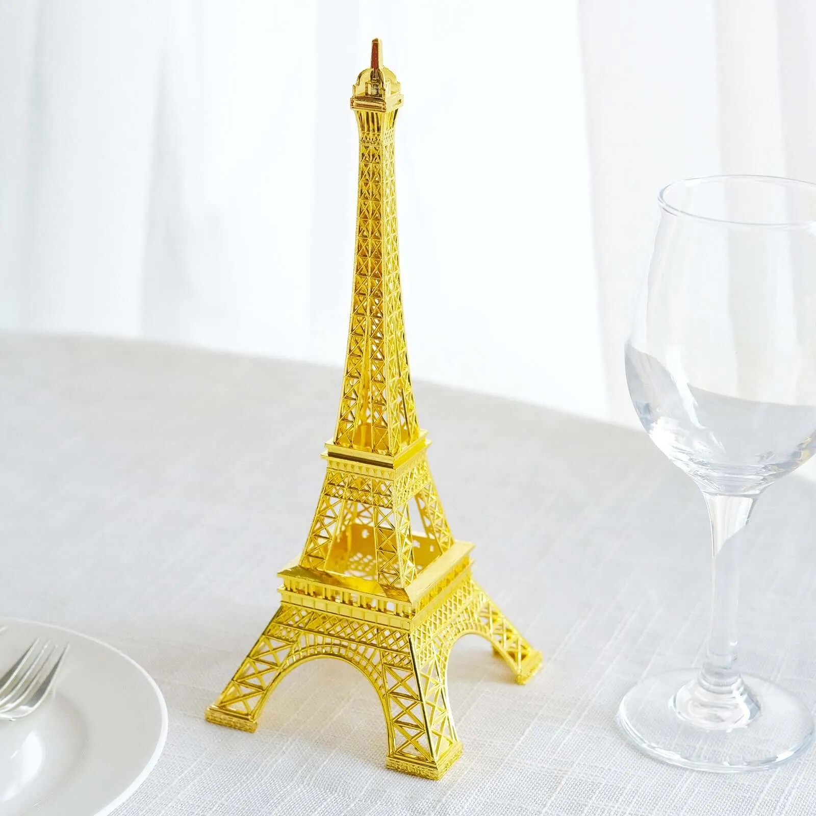 10" Gold Metal Eiffel Tower Table Centerpiece, Decorative Cake Topper