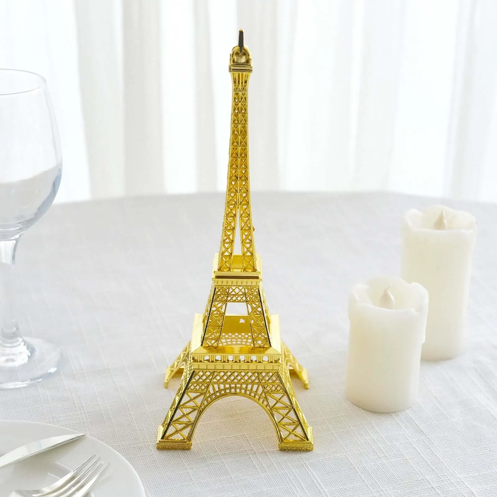 10" Gold Metal Eiffel Tower Table Centerpiece, Decorative Cake Topper