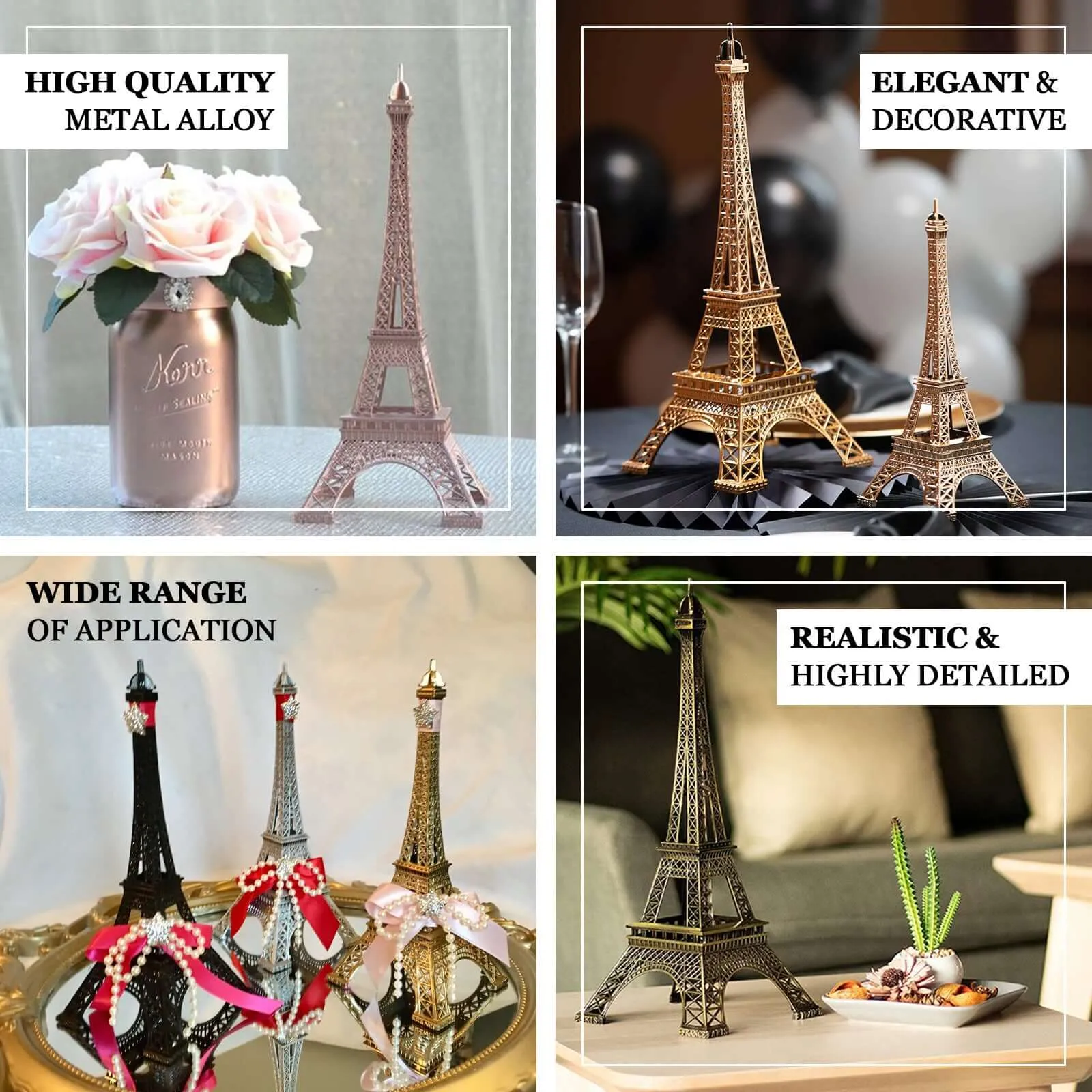 10" Gold Metal Eiffel Tower Table Centerpiece, Decorative Cake Topper