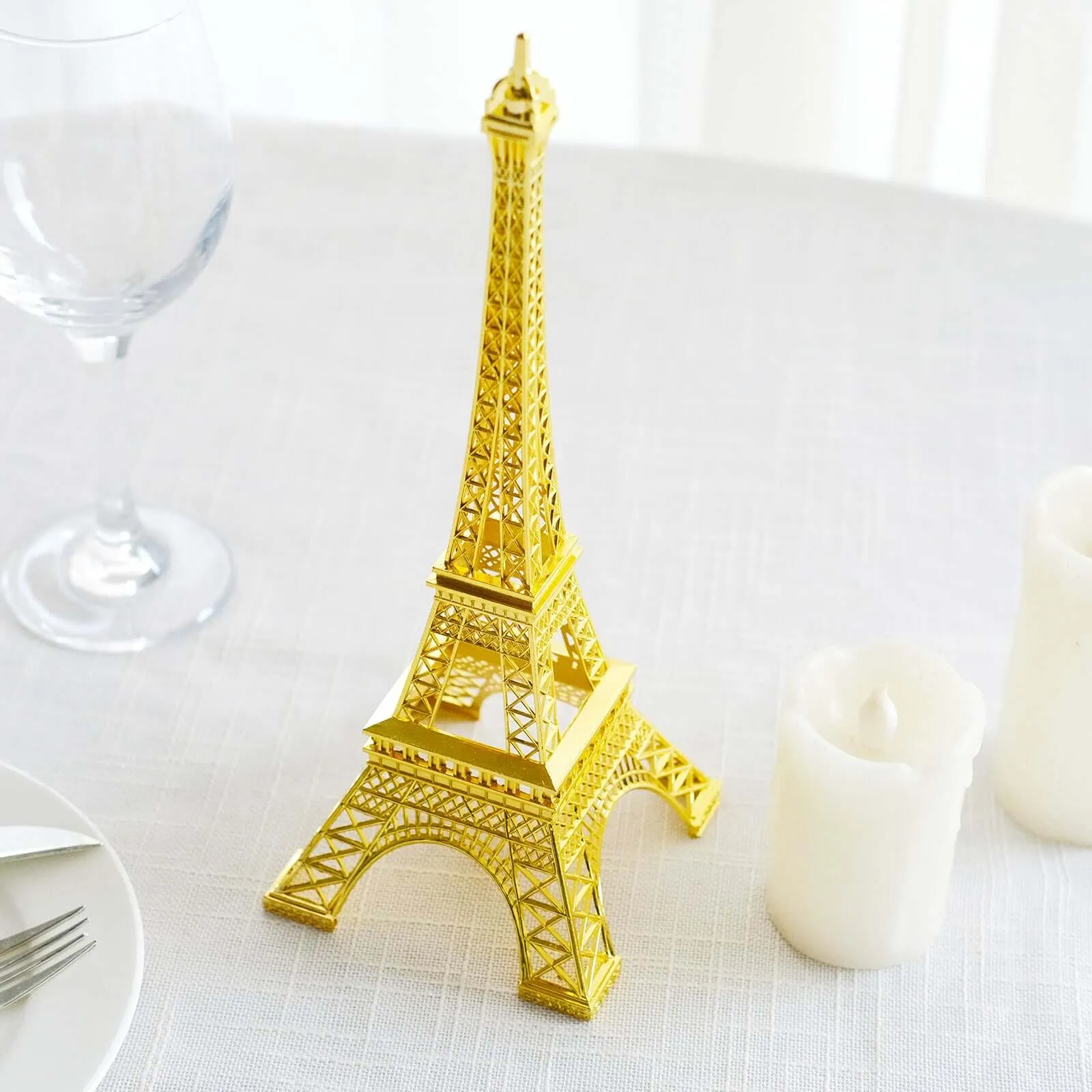 10" Gold Metal Eiffel Tower Table Centerpiece, Decorative Cake Topper