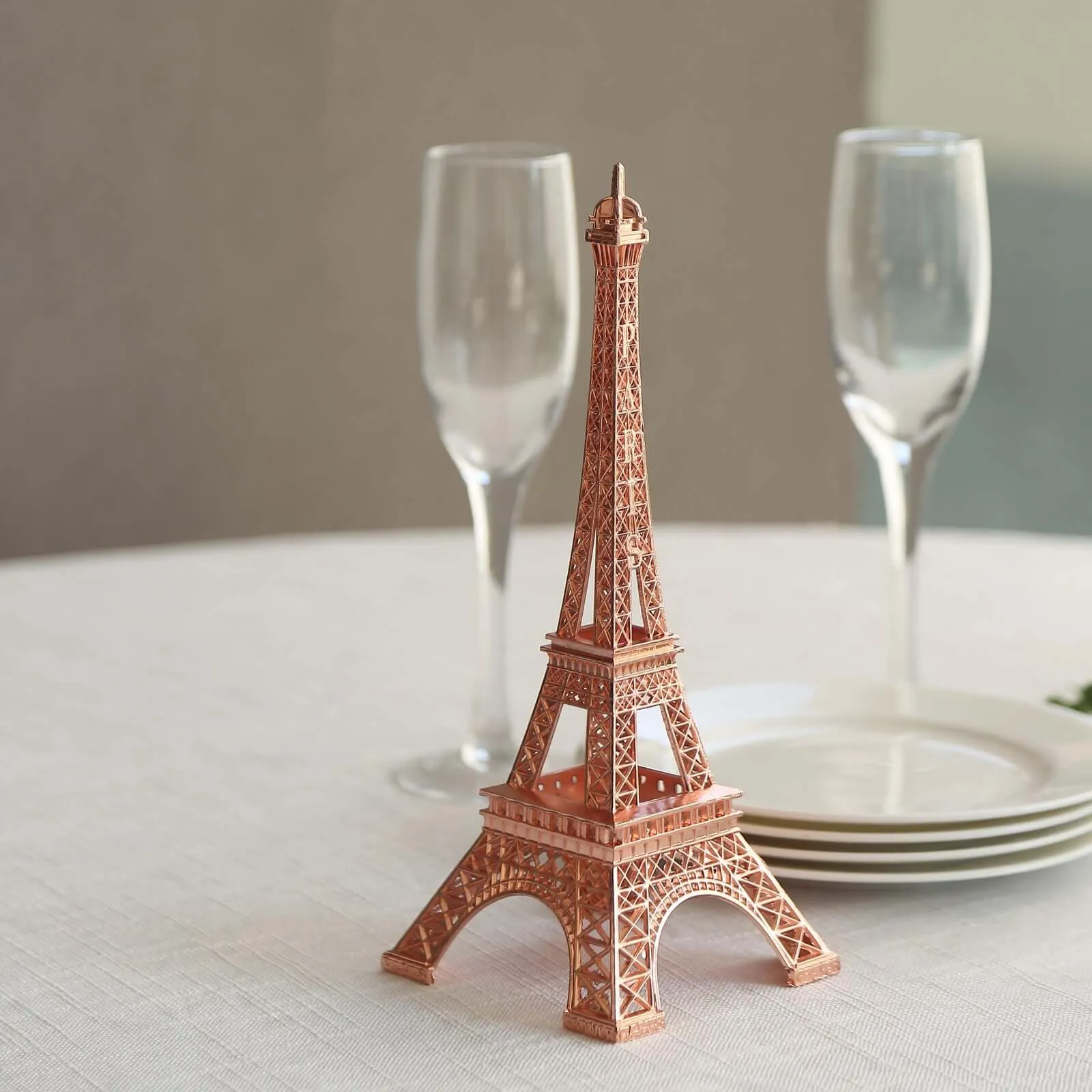 10" Rose Gold Metal Eiffel Tower Table Centerpiece, Decorative Cake Topper