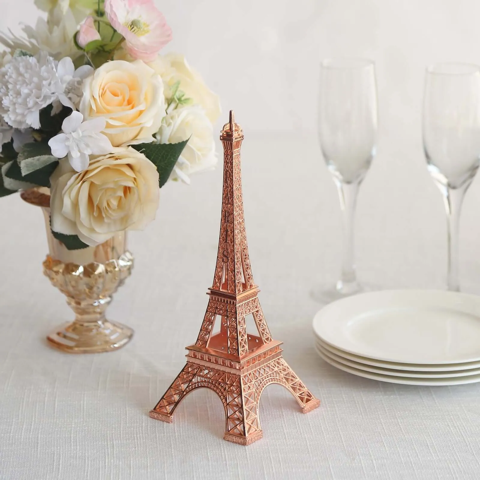 10" Rose Gold Metal Eiffel Tower Table Centerpiece, Decorative Cake Topper