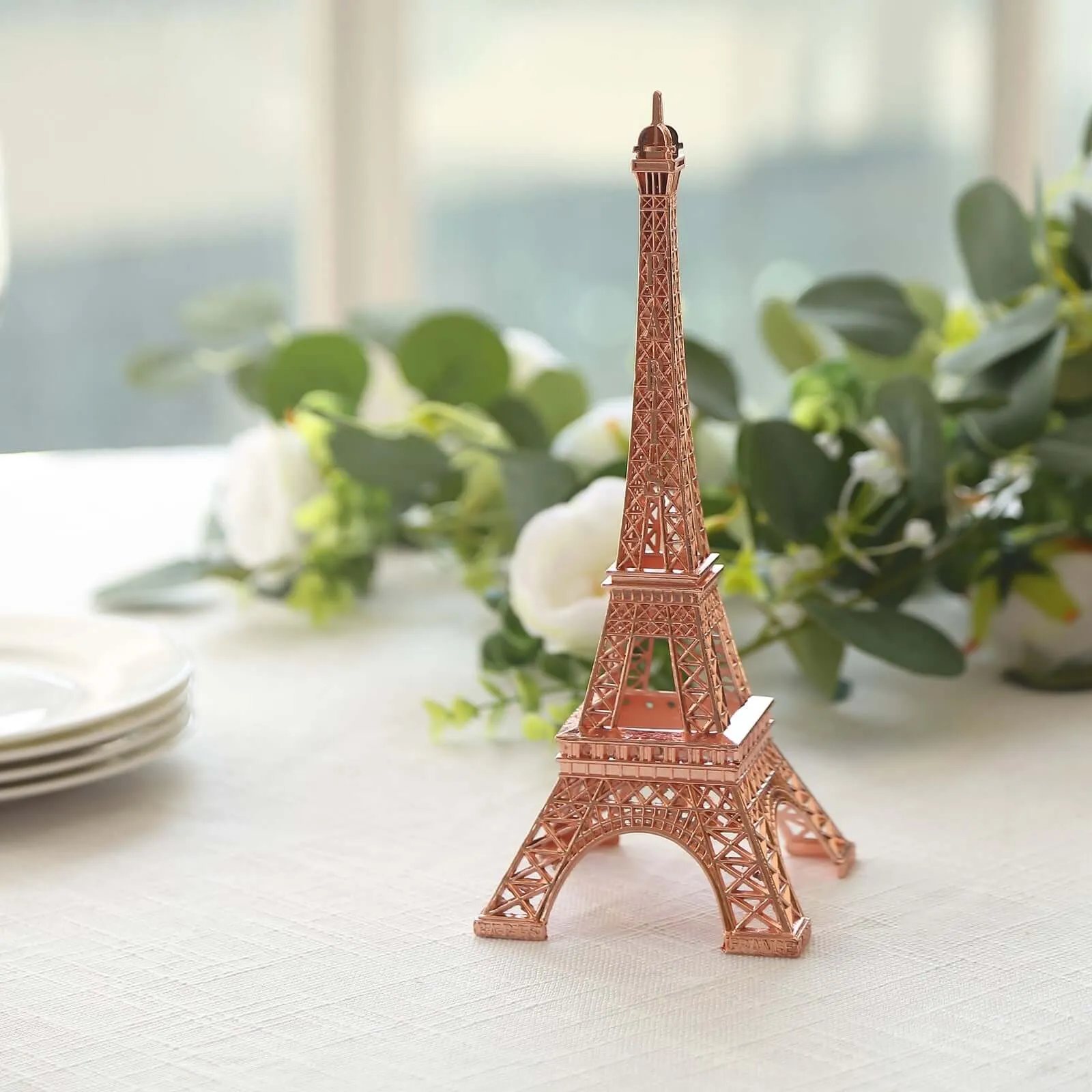 10" Rose Gold Metal Eiffel Tower Table Centerpiece, Decorative Cake Topper