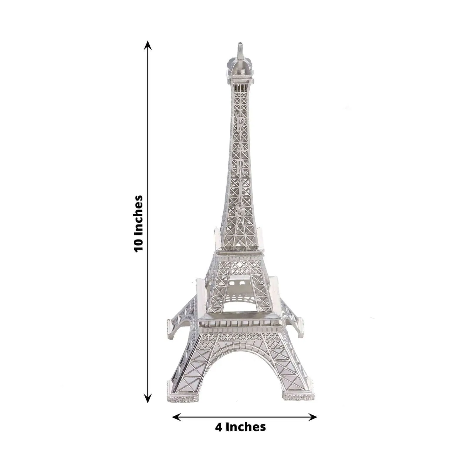 10" Silver Metal Eiffel Tower Table Centerpiece, Decorative Cake Topper