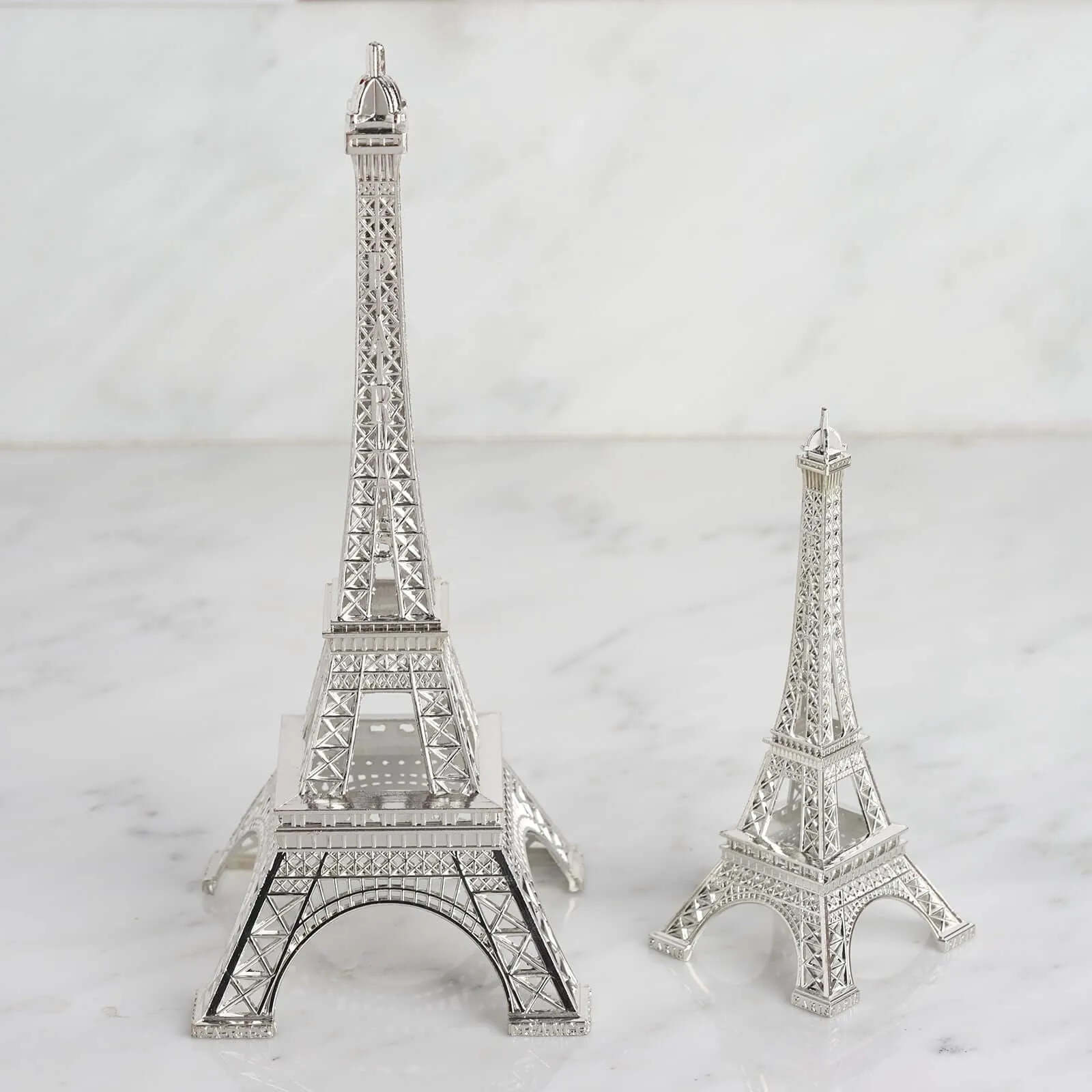 10" Silver Metal Eiffel Tower Table Centerpiece, Decorative Cake Topper