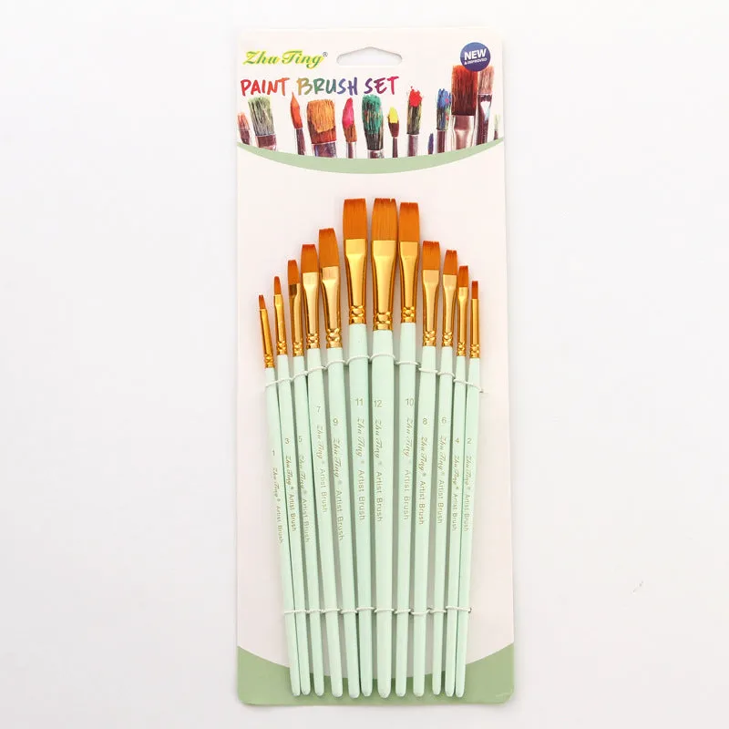 12 Pieces Nylon Hair Brush Watercolor Acrylic Paint Brush Art Painting