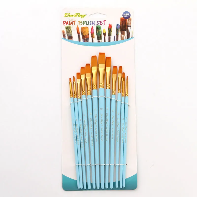 12 Pieces Nylon Hair Brush Watercolor Acrylic Paint Brush Art Painting