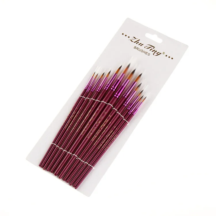 12 Purple Rod Double Color Nylon Wool Watercolor Pens Set Art Paint Brushes