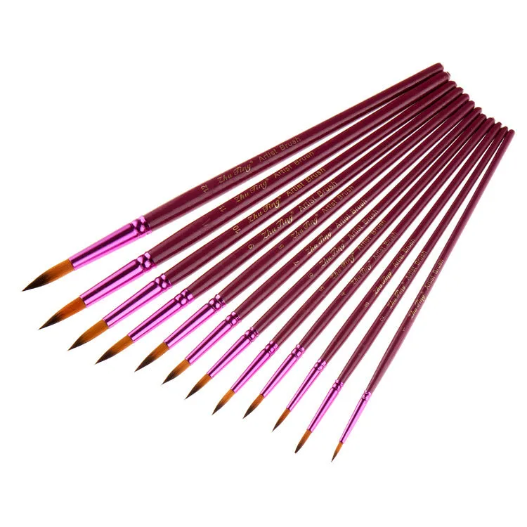 12 Purple Rod Double Color Nylon Wool Watercolor Pens Set Art Paint Brushes