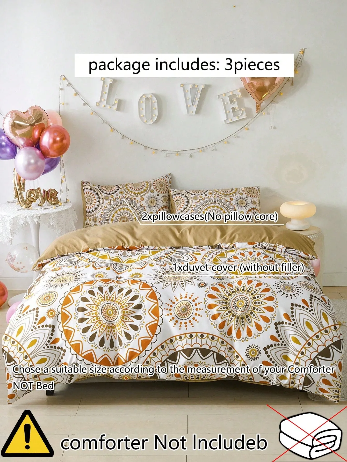 3-Piece Mandala Pattern Polyester Bedding Set - Complete Your Bedroom with Style and Elegance