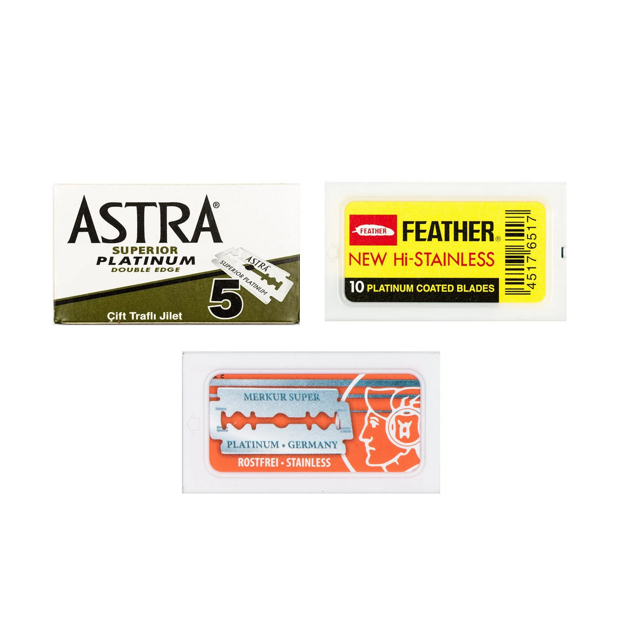 30pc Razor Blade Sampler: Merkur, Feather and Astra Platinum