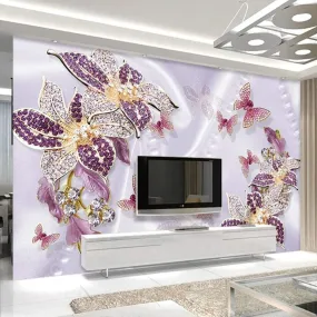 3D Wallpaper Purple Jewelry Flower Luxury Murals Decor-250x170cm