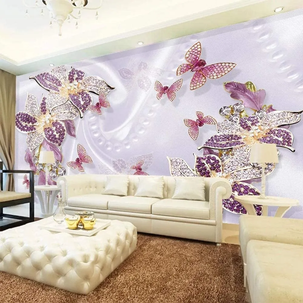 3D Wallpaper Purple Jewelry Flower Luxury Murals Decor-250x170cm