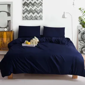 3PC Navy Blue Microfibre Bedding Set – Soft Duvet Cover, Fitted Sheet & Pillowcases