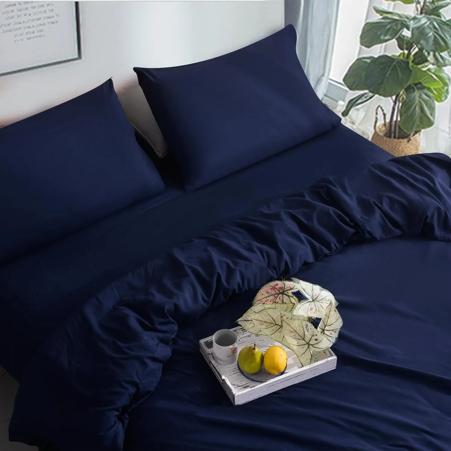 3PC Navy Blue Microfibre Bedding Set – Soft Duvet Cover, Fitted Sheet & Pillowcases