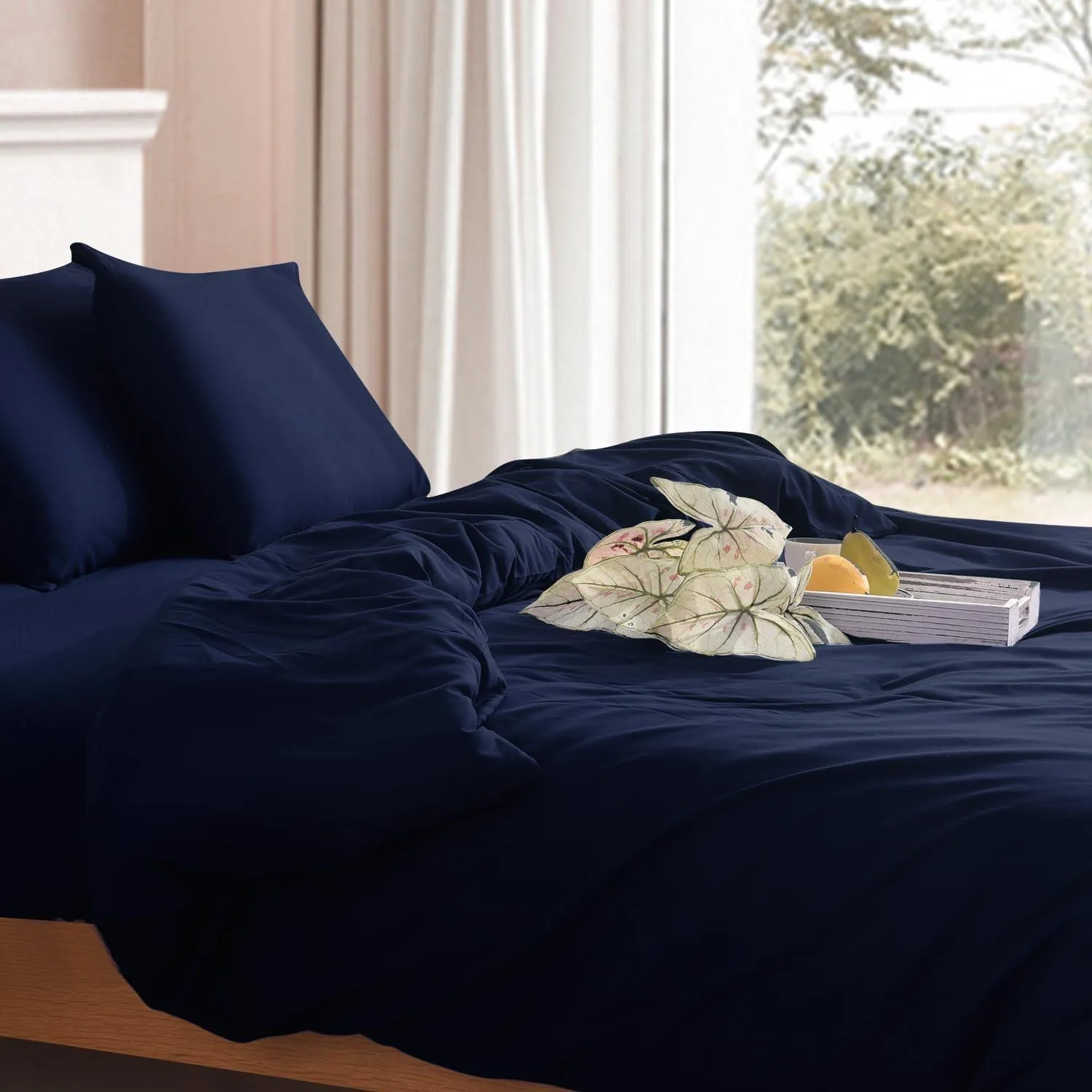 3PC Navy Blue Microfibre Bedding Set – Soft Duvet Cover, Fitted Sheet & Pillowcases