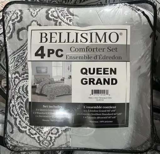 4-Piece Grey Jacquard King Comforter Set Bedding