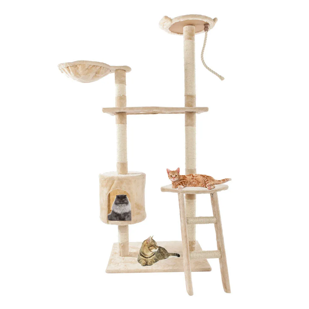 60" Solid, Cute Sisal Rope, Plush Cat Climb Tree Cat Tower