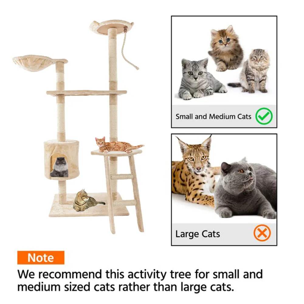 60" Solid, Cute Sisal Rope, Plush Cat Climb Tree Cat Tower