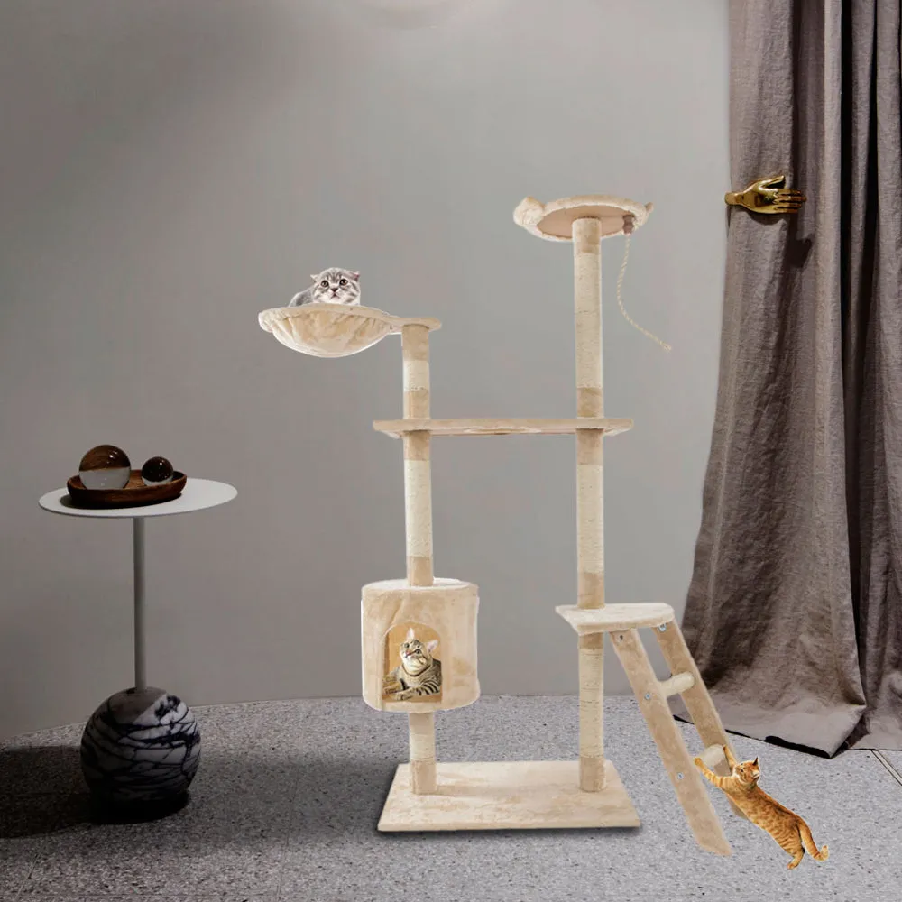 60" Solid, Cute Sisal Rope, Plush Cat Climb Tree Cat Tower