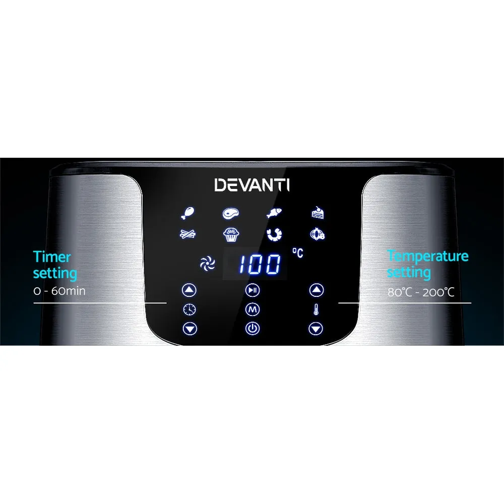 7L LCD Air Fryer Stainless Steel, 8-in-1, Devanti