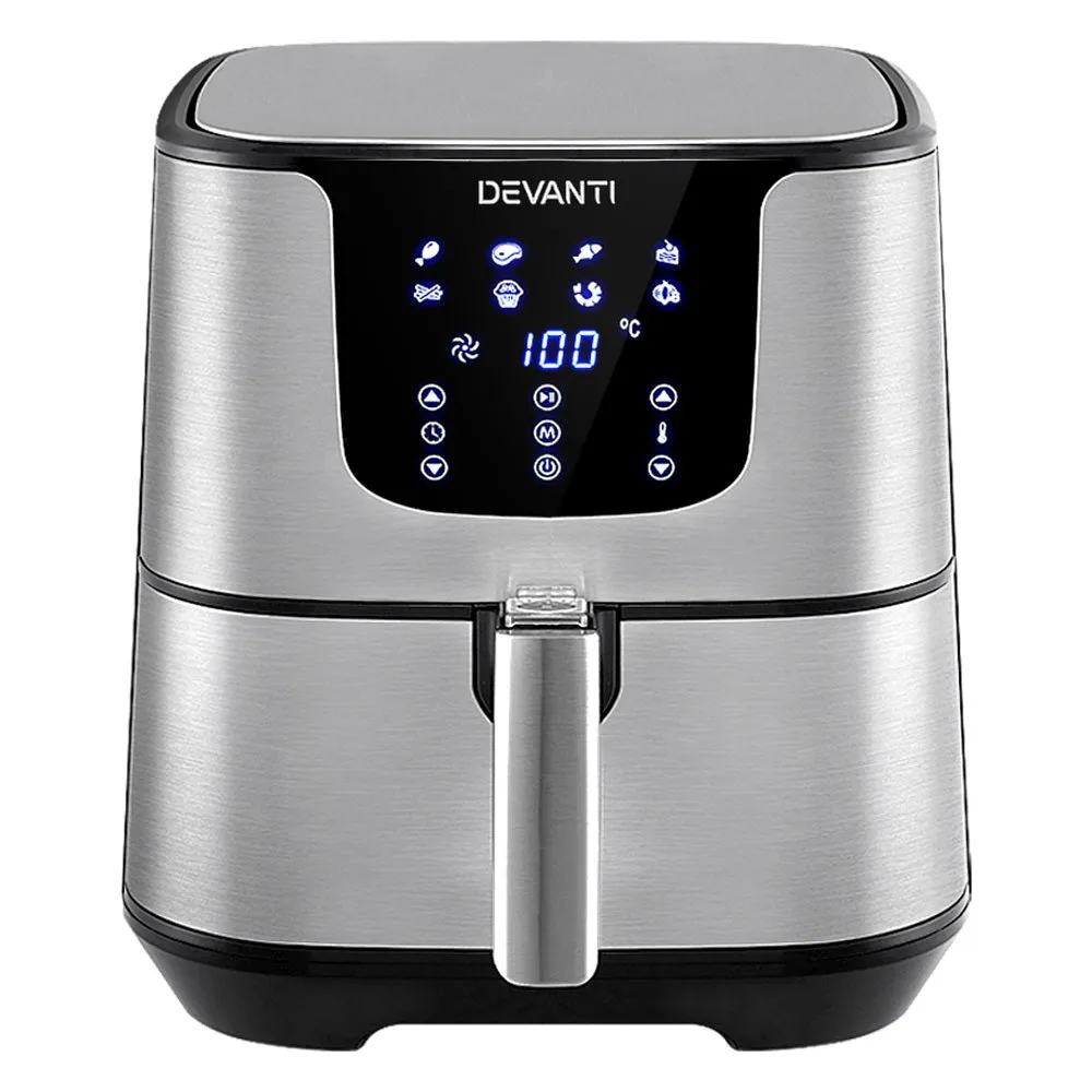 7L LCD Air Fryer Stainless Steel, 8-in-1, Devanti