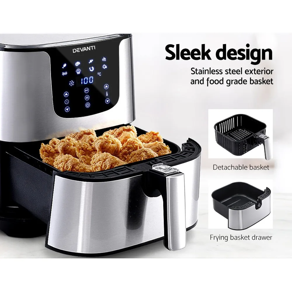 7L LCD Air Fryer Stainless Steel, 8-in-1, Devanti