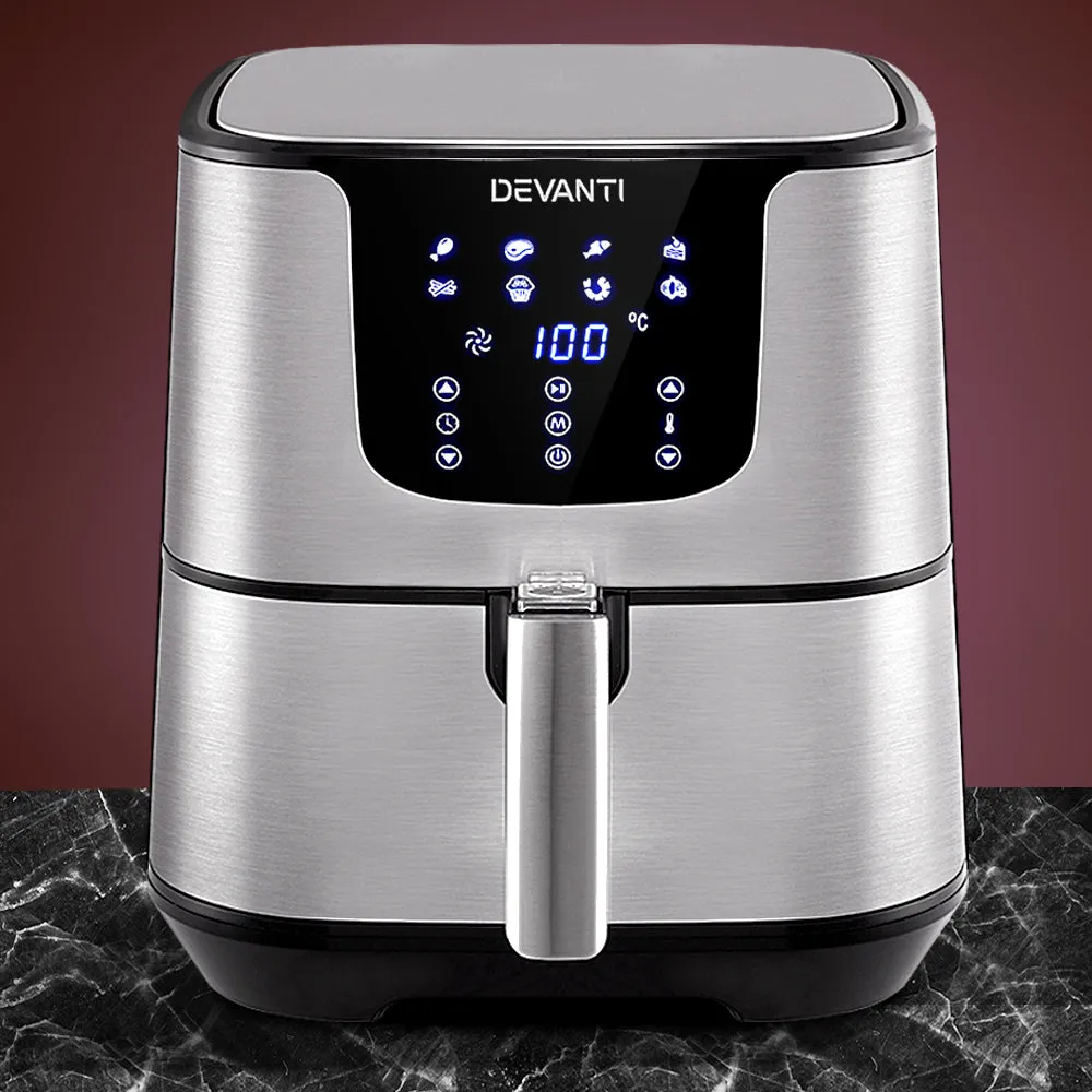 7L LCD Air Fryer Stainless Steel, 8-in-1, Devanti