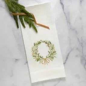 A set of two gorgeous embroidered wreath  linen towels by Crown Linen Designs