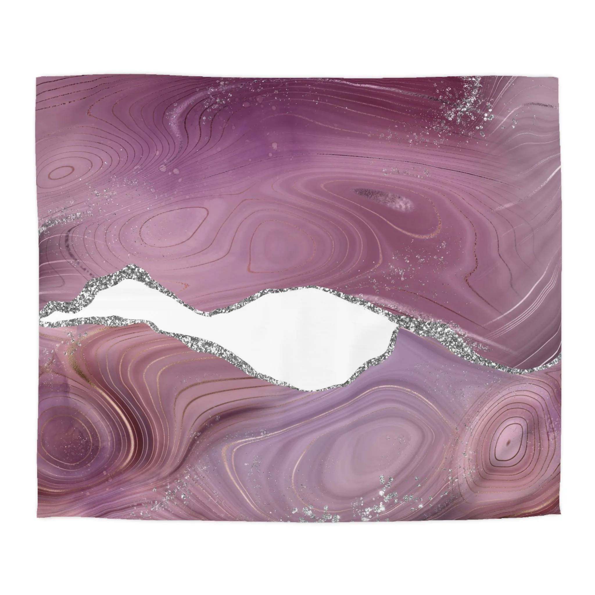 Abstract Duvet Cover | Mauve Pink, White Silver