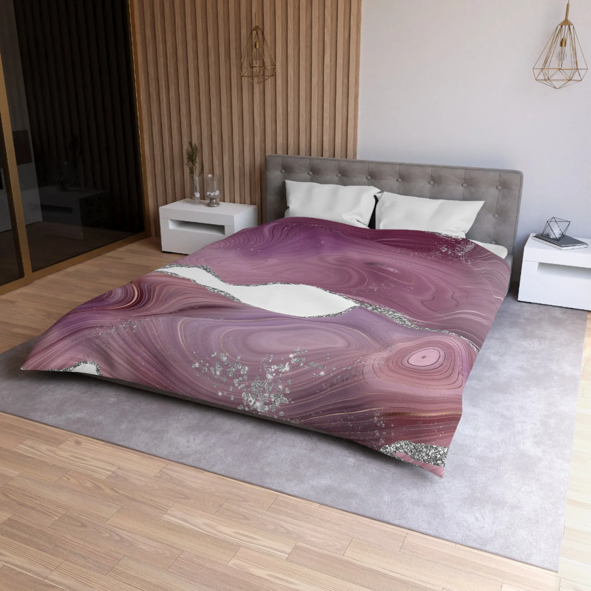 Abstract Duvet Cover | Mauve Pink, White Silver