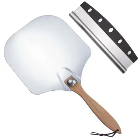 Anygleam 12*14 Inch Pizza Cutter and Shovel With Foldable Wooden Handle Bakeware Kitchen Tools Oxidation