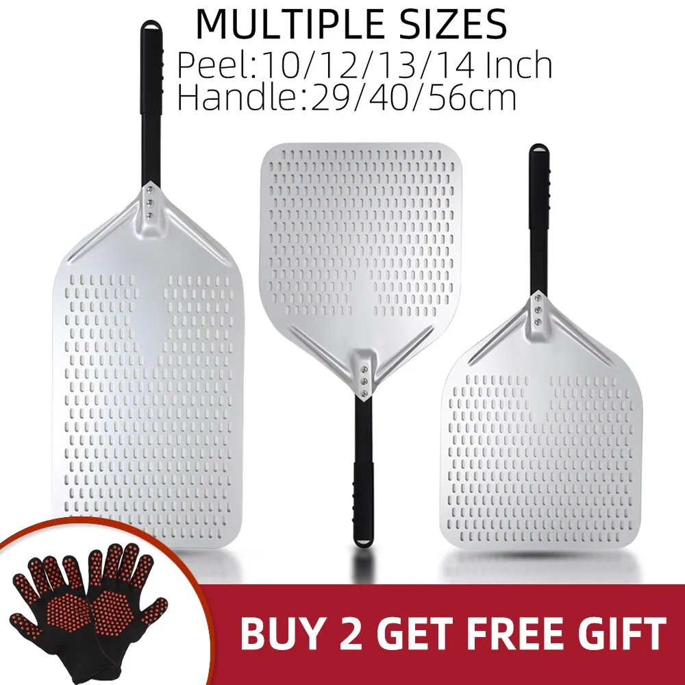 Anygleam Pizza Shovel 30 cm x 59cm Silver for Perforated Peel with Metal Handle Oven Turning Baking Accessory