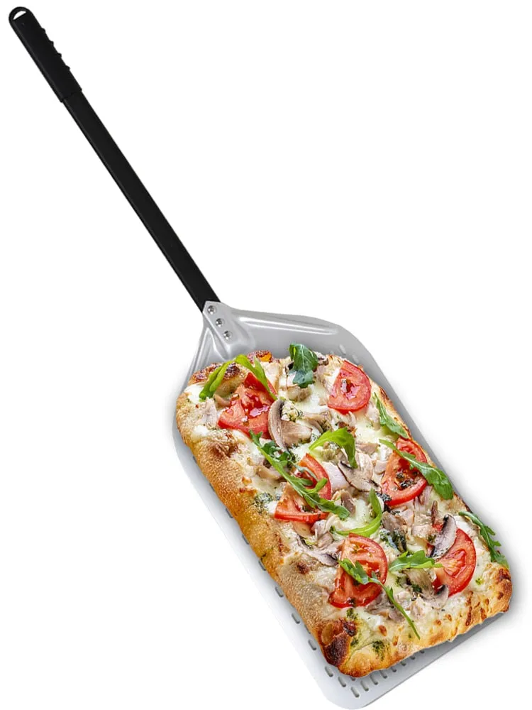 Anygleam Pizza Shovel 30 cm x 59cm Silver for Perforated Peel with Metal Handle Oven Turning Baking Accessory