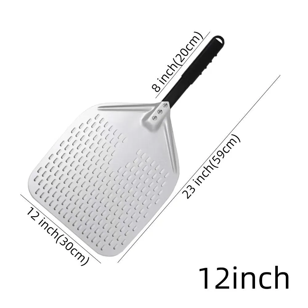 Anygleam Pizza Shovel 30 cm x 59cm Silver for Perforated Peel with Metal Handle Oven Turning Baking Accessory