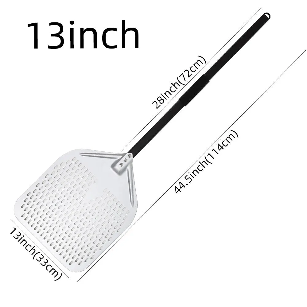 Anygleam Pizza Shovel 33 cm  X 114cm Silver for Perforated Peel with Metal Handle Oven Turning Baking Accessory