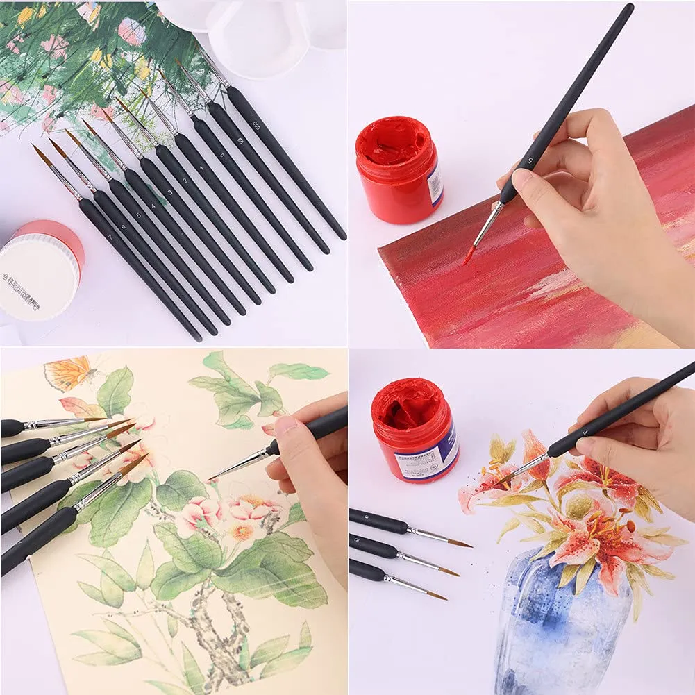 AstonAndiaMiniature Paint Plastic Brushes, Detail Fine Tip Paint Brushes Set with Ergonomic Handle - Suitable for Acrylic Painting, Oil, Face, Nail, Scale Model Painting