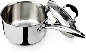 AVACRAFT Top Rated Tri-Ply Stainless Steel Saucepan with Glass Strainer Lid, Two Side Spouts, Ergonomic Handle (Tri-Ply Full Body, 3.5 Quart)