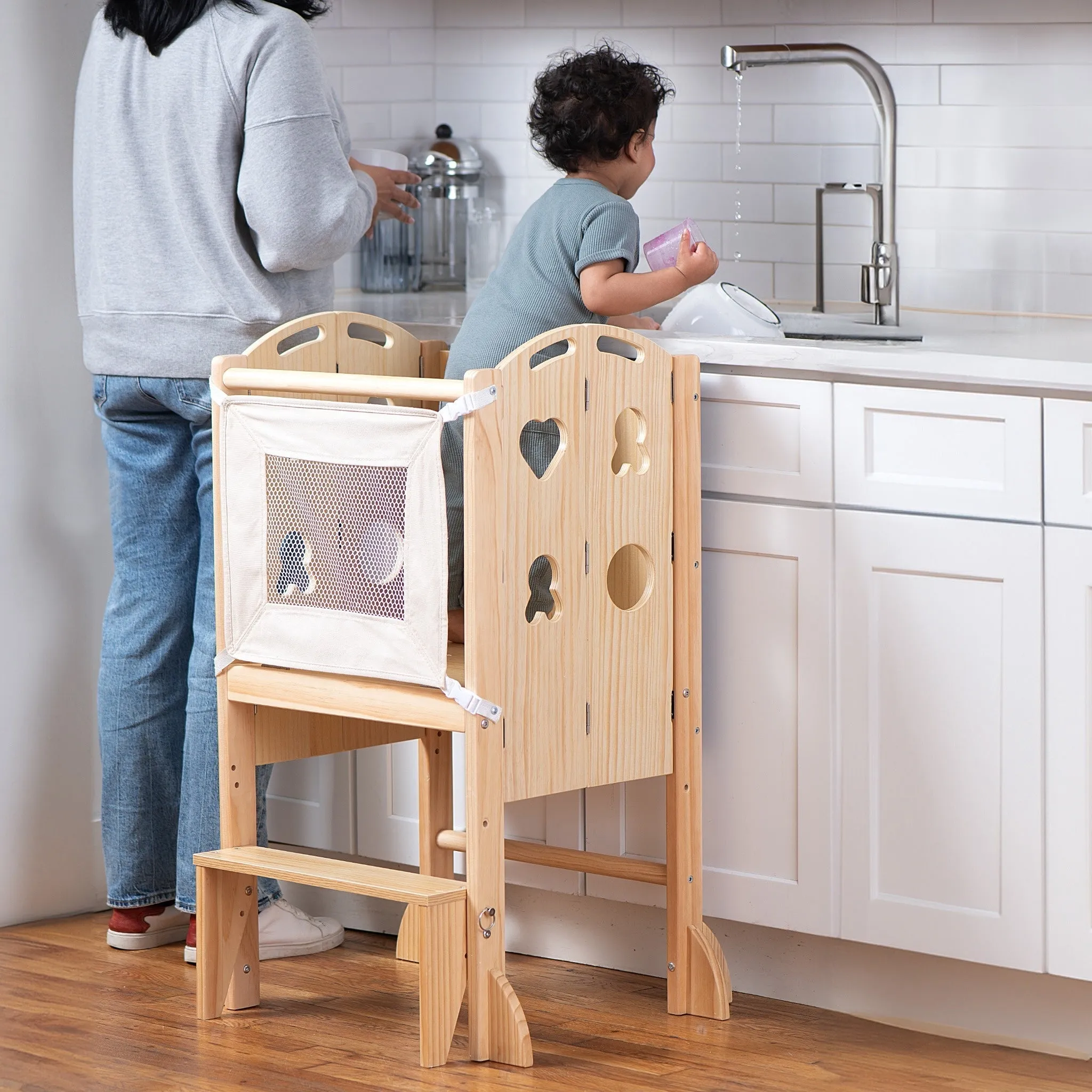 Avenlur Laurel - 4 in 1 Foldable Kitchen Tower, Step Stool, Chalkboard and Slide