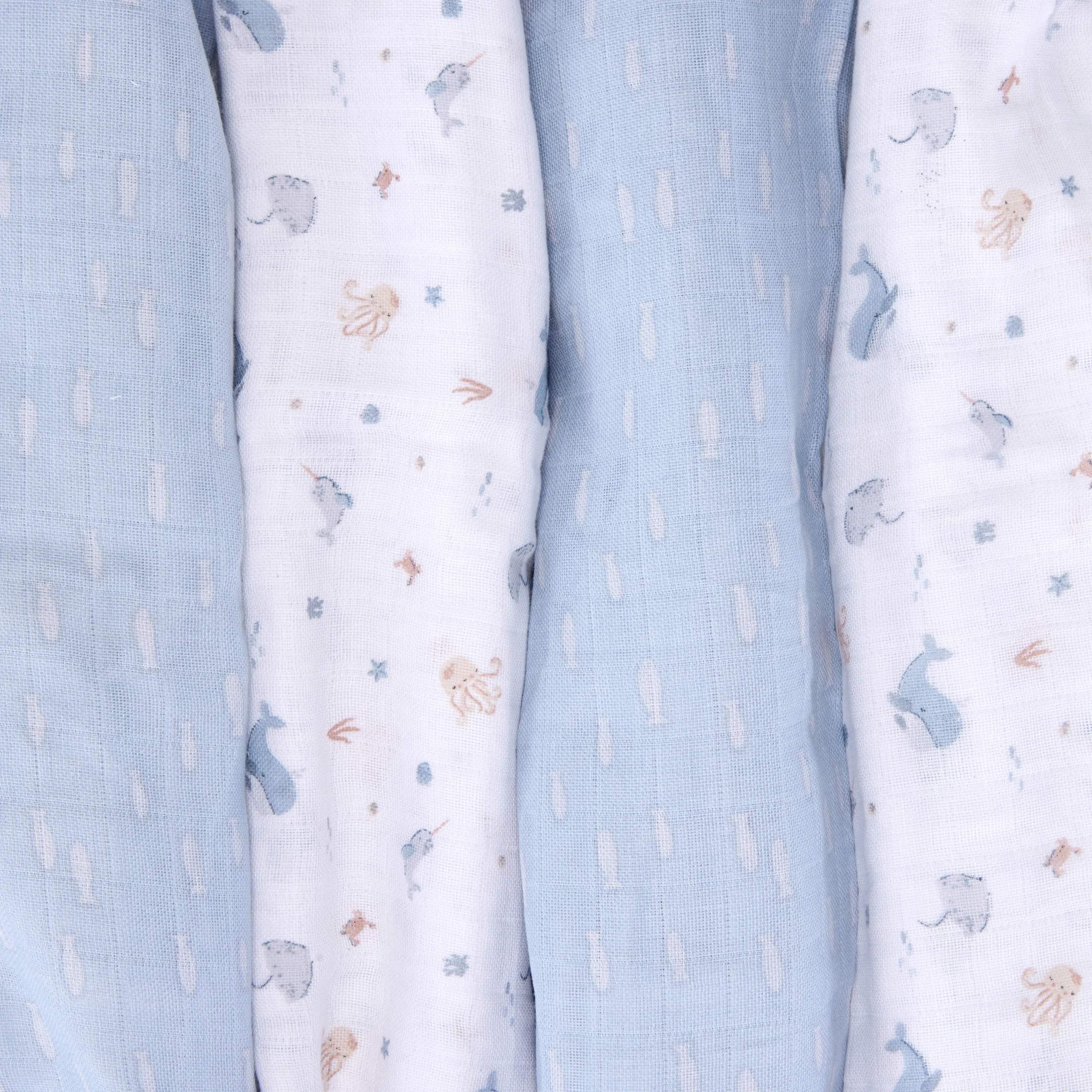 Baby Elegance 4 pack Muslin Swaddles Under the Sea - 80 x 80cm