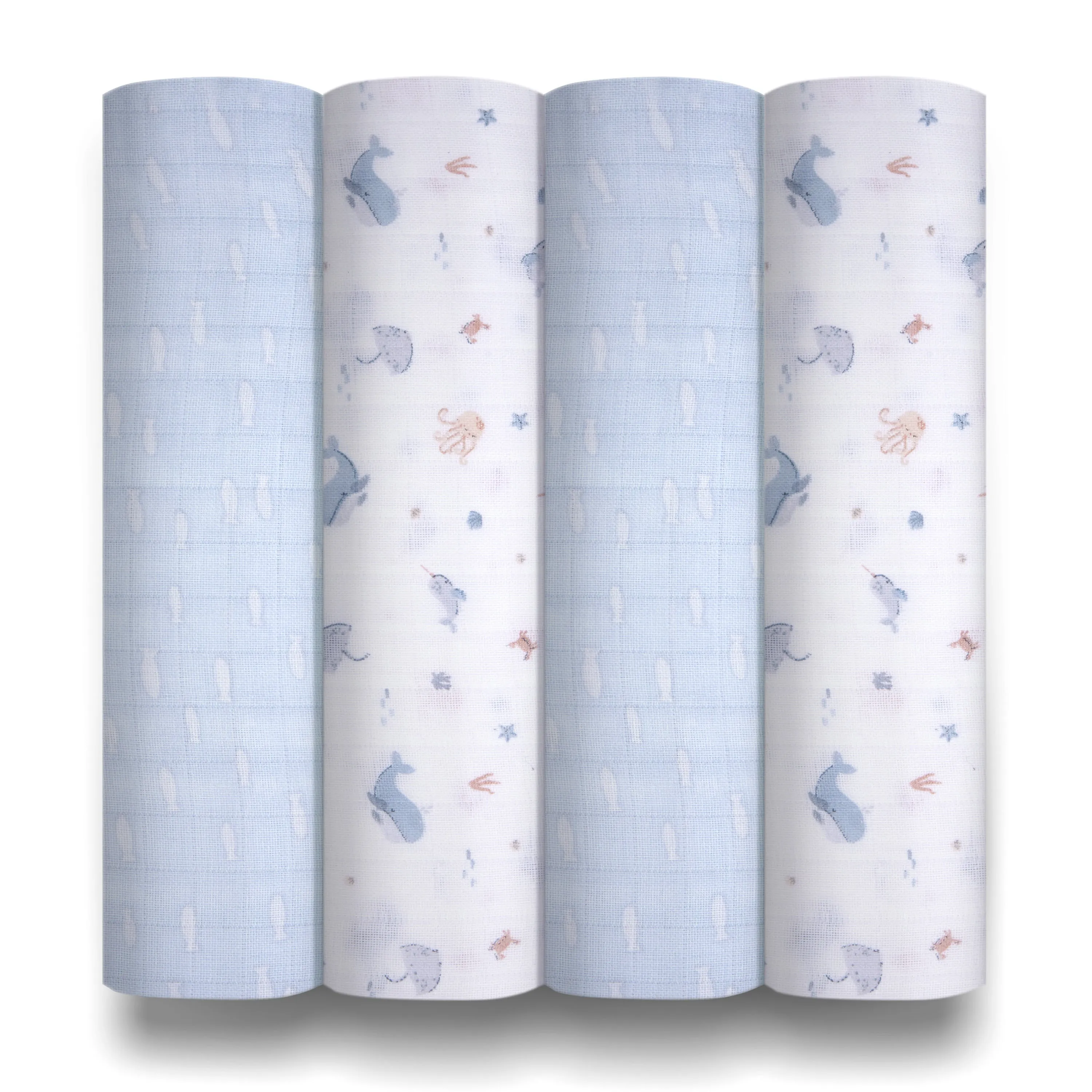 Baby Elegance 4 pack Muslin Swaddles Under the Sea - 80 x 80cm