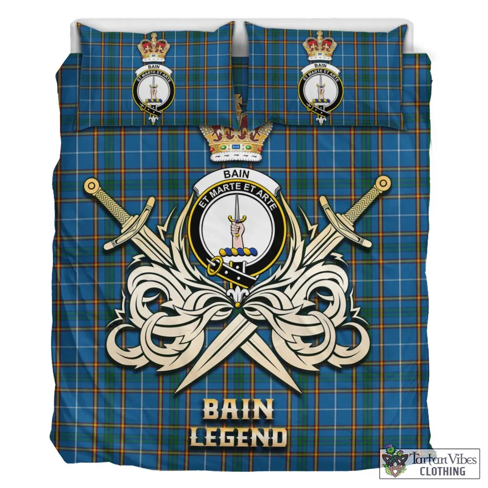 Bain Tartan Bedding Set with Clan Crest and the Golden Sword of Courageous Legacy