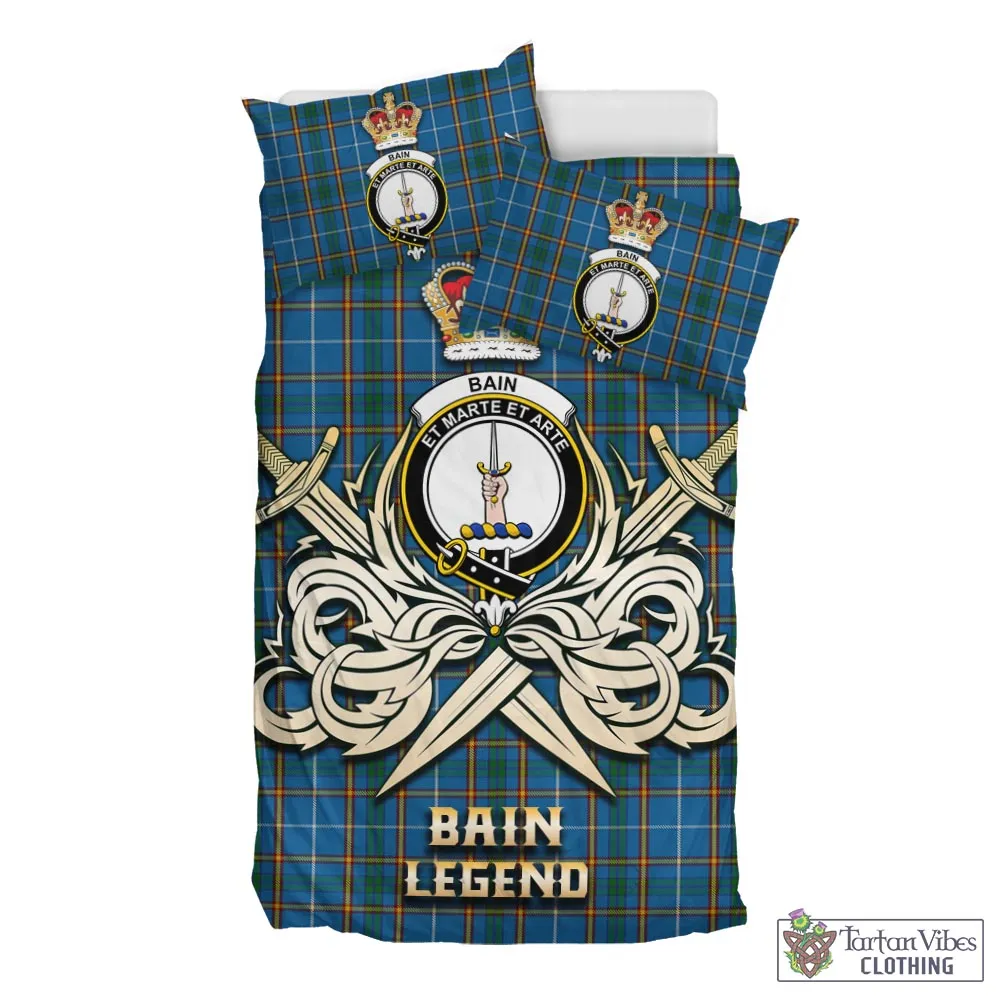 Bain Tartan Bedding Set with Clan Crest and the Golden Sword of Courageous Legacy