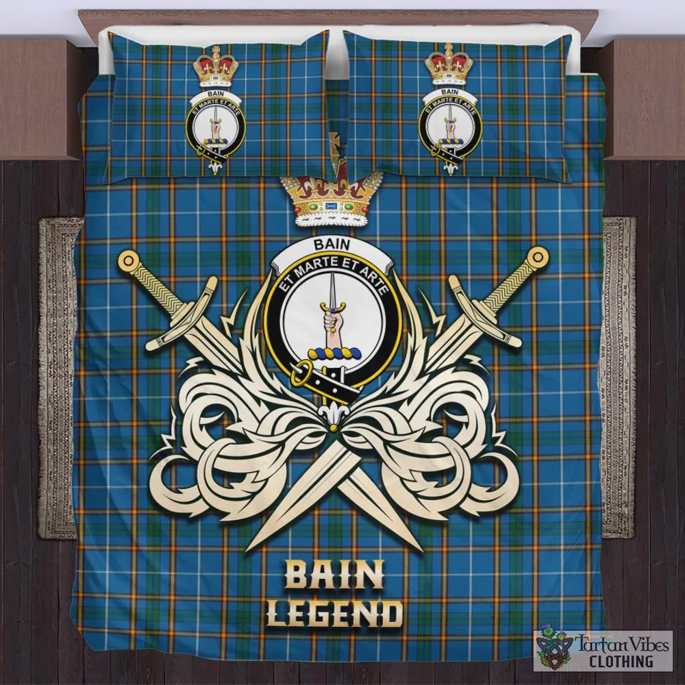 Bain Tartan Bedding Set with Clan Crest and the Golden Sword of Courageous Legacy